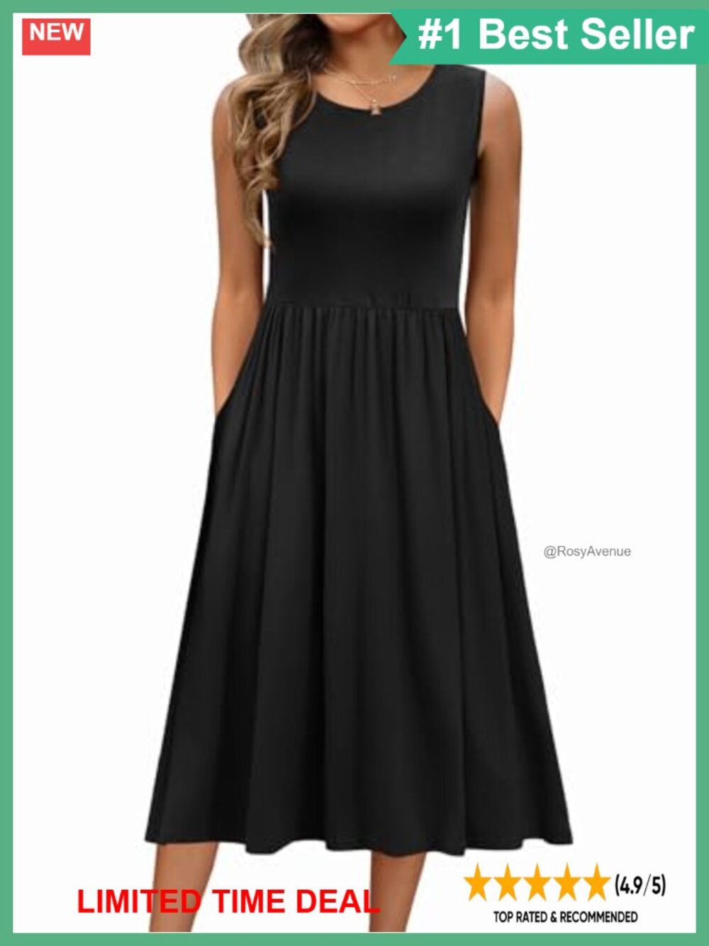 Women's Sleeveless Tank Midi Dress Pockets A-Line Floral Sundress